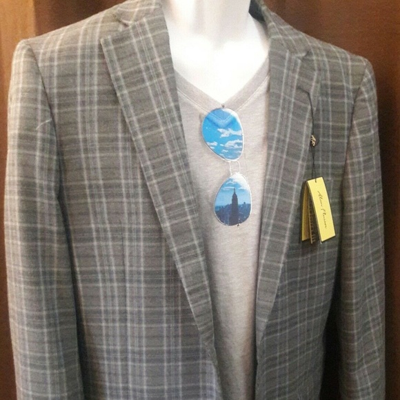 Alan Flusser Mens Plaid Check Sport Coat Gray Blue 40 Long 40L NEW Winter Fall